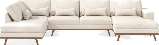 Copenhagen 5 seters Venstrevendt U formet Sofa med Divan og Sjeselong i Stoff Beige