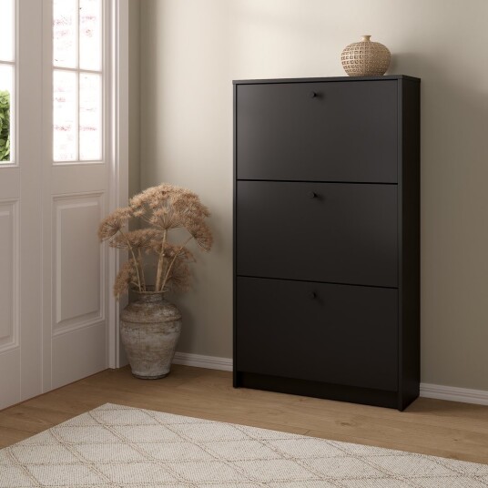 LIND FIORA SKOSKAP SORT 3 DØRER 70X24X124 LIND FIORA SKOSKAP SORT 3 DØRER 70X24X124