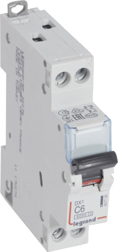 Legrand Automatsikring DX3 C 6A 1P+N, 1M, 6/10kA