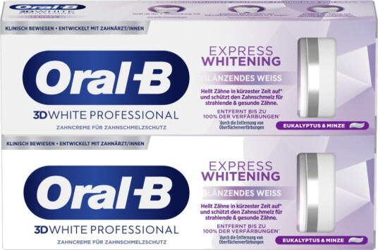 Oral-B 3D White Professional Express Whitening Tannkrem Glossy White 2 x 75 ml
