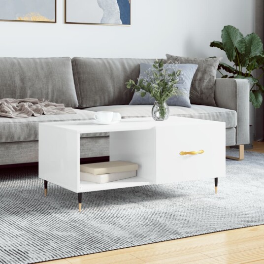 Salongbord høyglans hvit 90x50x40 cm konstruert tre 8720845441104
