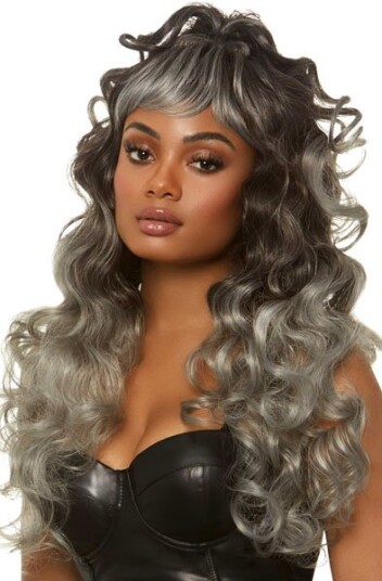 Long Curly Wispy Bang Wig Grey