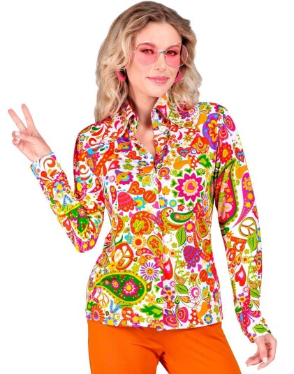 60"s Blomstrete Peace"n"Love Hippie Kostymeskjorte til Dame L/XL 60"s Blomstrete Peace"n"Love Hippie Kostymeskjorte til Dame L/XL