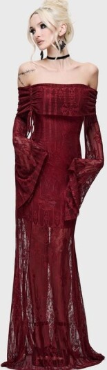 Killstar Goth Lang kjole Cathedral Gardens Cathedra Maxi Dress (Red) XS til XXL Damer rød