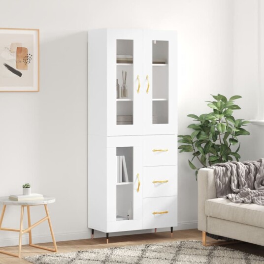 vidaXL Highboard hvit 69,5x34x180 cm konstruert tre 8720845479992