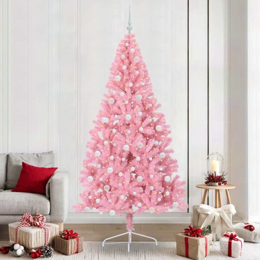  Kunstig Forhåndsopplyst Juletre med 300 LED Rosa 240 cm PVC