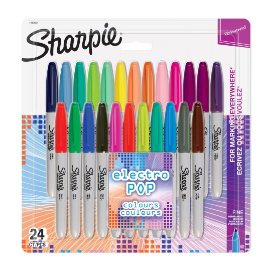 Sharpie Permanent Markers Fine Point Electro Pop & Assorted Original Colours 24 Count Sharpie Permanent Markers Fine Point Electro Pop & Assorted Original Colours 24 Count