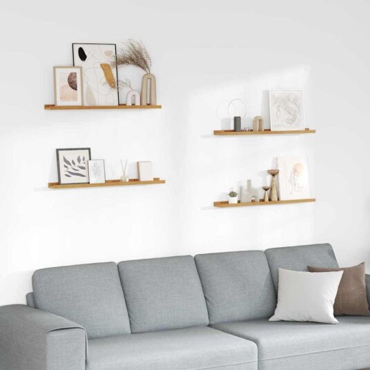 Vegghylle med hylle 4 pcs Beige 80 x 9 x 3 cm Konstruert tre Vegghylle med hylle 4 pcs Beige 80 x 9 x 3 cm Konstruert tre