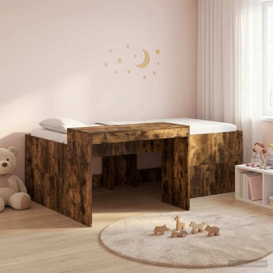 Barneseng med skrivebord Røkt Eik 90 x 200 cm Konstruert tre Barneseng med skrivebord Røkt Eik 90 x 200 cm Konstruert tre