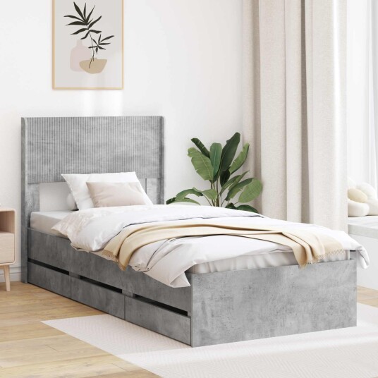 vidaXL Sengramme med oppbevaring og hodegavl Betonggrå 75 x 190 cm