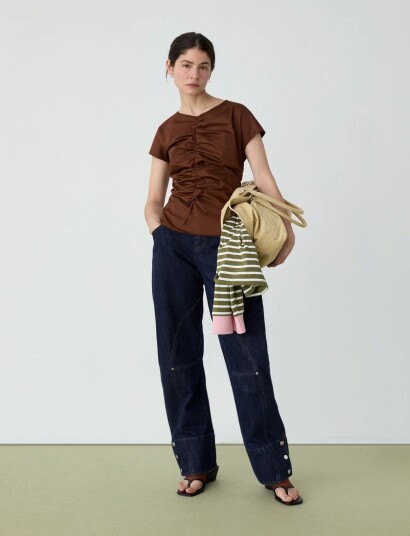 Laagam Simone Brown Ruched Blouse - Brown - XS/34 Laagam Simone Brown Ruched Blouse - Brown - XS/34