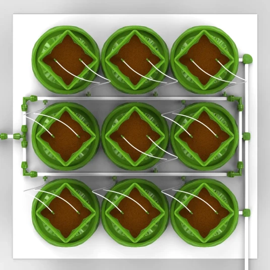 9 Planter Micro Drip Vanning-/dreneringssett - m/ 8 l Potter - 120 x 120 cm