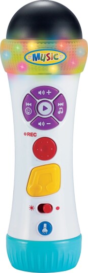B Beez Mikrofon med opptaksfunksjon ??? 18 melodier, 10 lyder, lommelykt ??? inkl. 2x AA-batterier (18+ mnd)