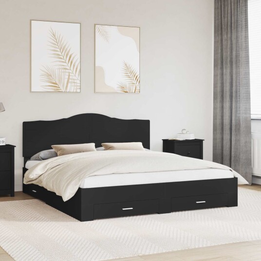 Sengestamme med hodegjerde Svart 200 x 200 cm Konstruert tre
