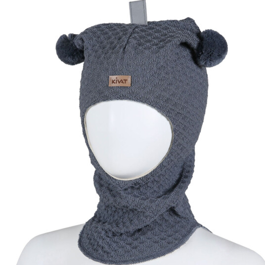 KiVAT balaklava ull med logo waffle knit – dueblå 2 4år