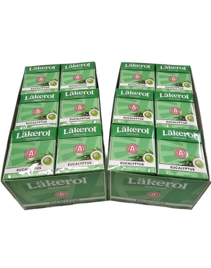 48 stk Läkerol Sugarfree Eucalyptus / Sukkerfrie Pastiller med Eukalyptussmak   Hel Eske 1200 gram