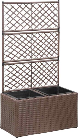 vidaXL Høybed med espalier 2 potter 58x30x107 cm polyrotting brun