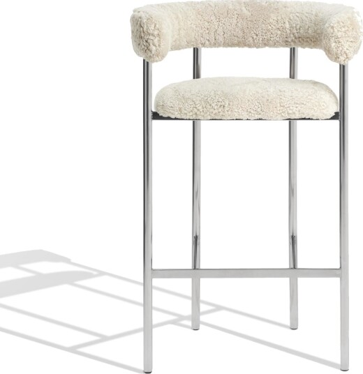 Møbel Copenhagen Font Barstol med Armlene 75 cm Saueull Oyster/Polert Stålunderstell