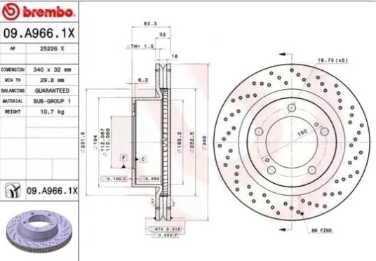 Bremseskive BREMBO 09.A966.1X