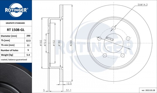 Bremseskive ROTINGER RT 1508-GL