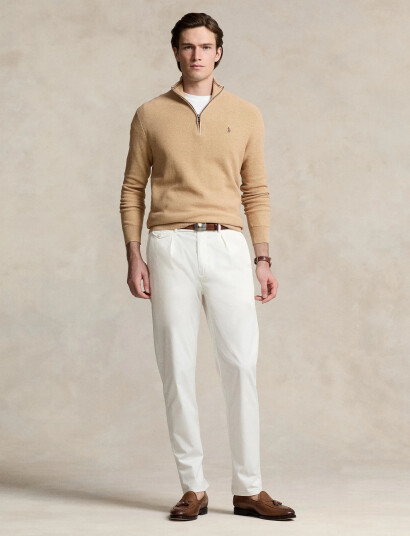 Polo Ralph Lauren Mesh-Knit Cotton Quarter-Zip Sweater - Beige - XS Polo Ralph Lauren Mesh-Knit Cotton Quarter-Zip Sweater - Beige - XS
