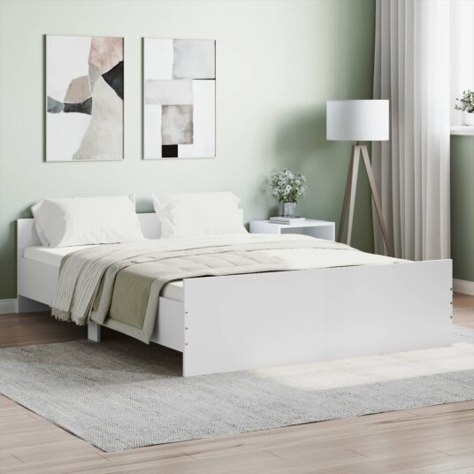 vidaXL Sengeramme med hode- og fotgavl hvit 135x190 cm 8721012157453