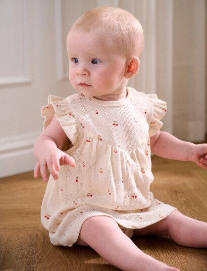 Blå Body Dress Ss Pointelle Cream 62 Blå Body Dress Ss Pointelle Cream 62