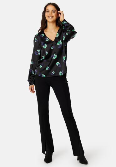 Object Collectors Item Agafia L/S Top Black AOP:Fern green 36