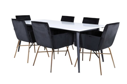 Venture Design Jimmy & Petra spisegruppe Svart/hvit 6 stoler & bord 195 x 90 cm