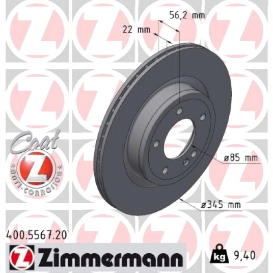 Bremseskive ZIMMERMANN 400.5567.20 Bremseskive ZIMMERMANN 400.5567.20