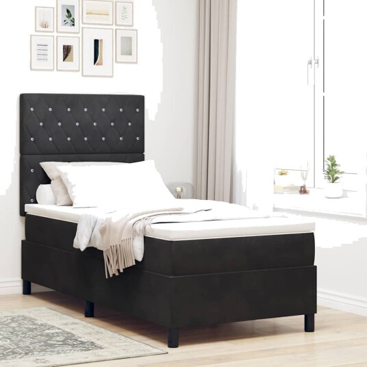 Box Spring Seng med Madrass & LED Svart 100x200 cm Fløyel