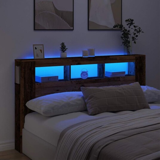  Sengegavl med LED gammelt tre 180x18,5x103,5 cm konstruert tre 8721158446770