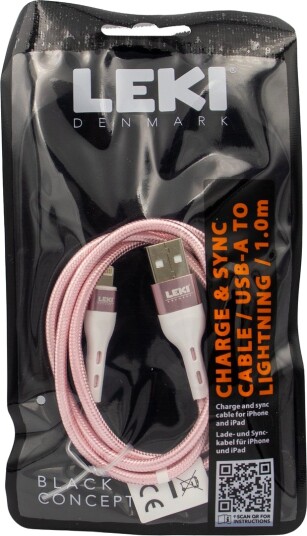 LEKI DENMARK BRAIDED PINK CABLE USB-A TO LIGHTNING 1.0 M