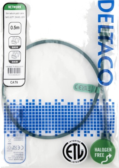 DELTACO Nettverkskabel Cat6 U/UTP AWG28 LSZH 0,5 m Grønn