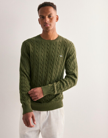 Gant Cotton Cable C-Neck Strikkegensere Grønn