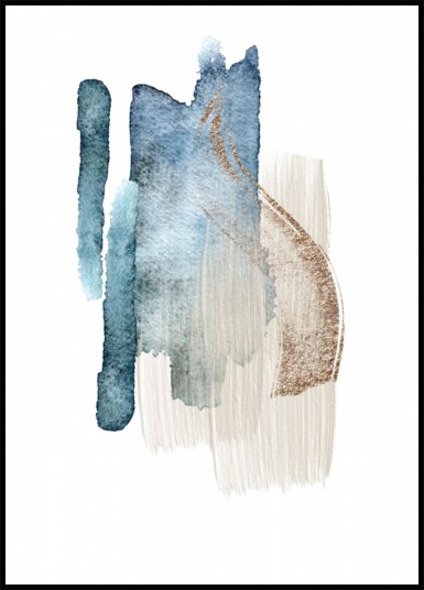 Elegant Blue Gold Strokes Plakat / 50x70