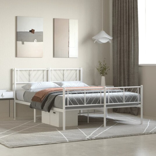 vidaXL Sengeramme i metall med hode- og fotgavl hvit 140x200 cm 8721012190269