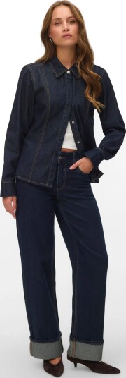 Vero Moda Awrena Mr Wide Fold Up Jeans Li3136 Navy 25 x 32