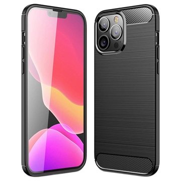 iPhone 14 Pro Max Børstet TPU Deksel Karbonfiber Svart