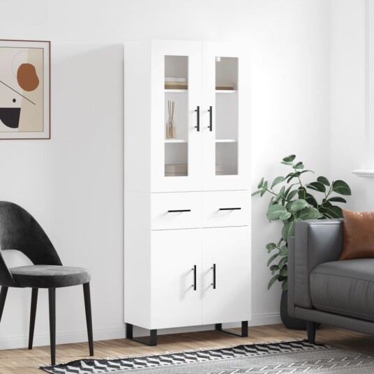 vidaXL Highboard høyglans hvit 69,5x34x180 cm konstruert tre 8720845479770
