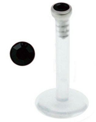 Aab Single Diamond Labrett med Svart Sten Strl 1.6 x 10 mm med 2.5 mm kule