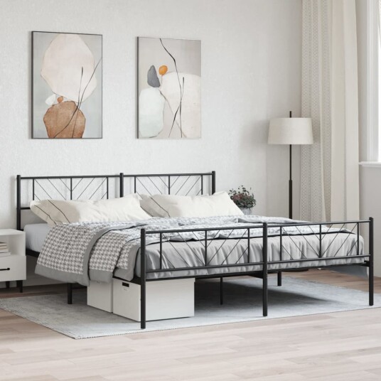 vidaXL Sengeramme i metall med hode- og fotgavl svart 200x200 cm 8721012189836