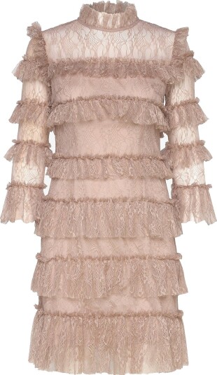 Malina Carmine Frill Lace Mini Dress GREIGE S