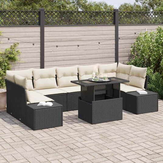vidaXL Sofa sett 8 stk. Svart og krem polyrotting