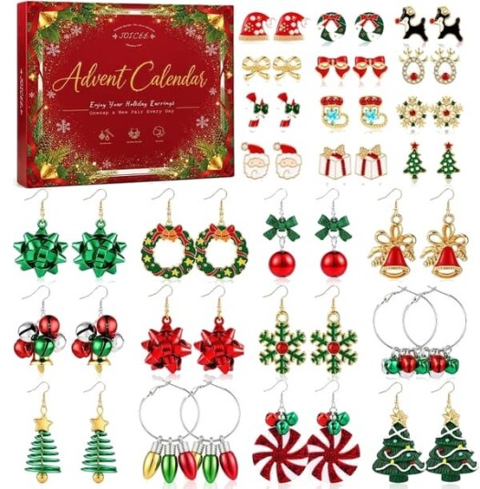 Juleøredobber Smykker Adventskalender for Kvinner 2026 Gaver Tilbehør 24 Dager Nedtelling Julekalender Festival Dingle Stud