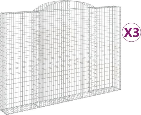 vidaXL Gabionkurver buede 3 stk 300x30x200/220 cm galvanisert jern