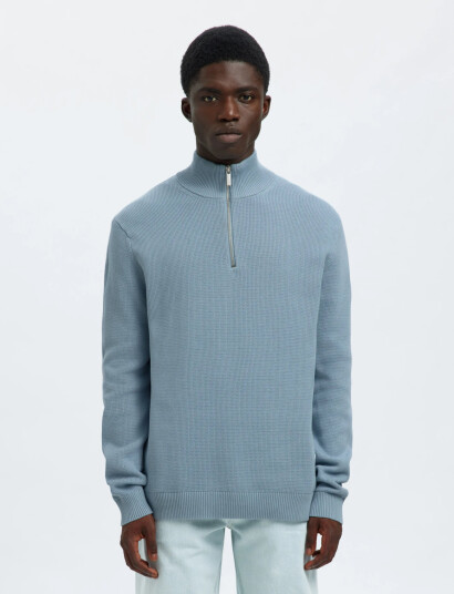 Selected Slhdane Ls Knit Structure Half Zip Noos - Blue - XXL
