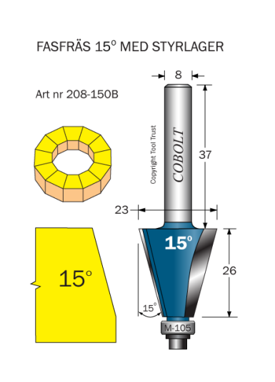 Cobolt 208 150B Kantfres 15° D=23 L=26 F=6,5 TL=73 S=8 Maskintilbehør & forbruk