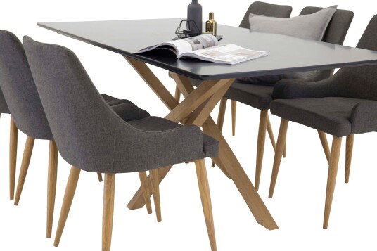 Venture Design Piazza & Plaza spisegruppe Svart/grå 6 st stoler & bord 180 x 90 cm