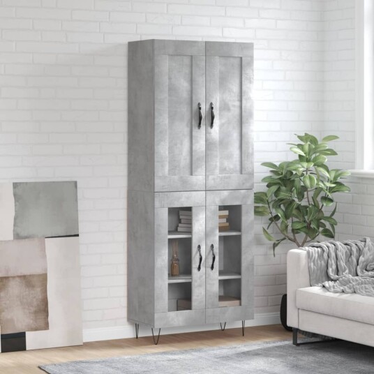 Highboard betonggrå 69,5x34x180 cm konstruert tre Highboard betonggrå 69,5x34x180 cm konstruert tre